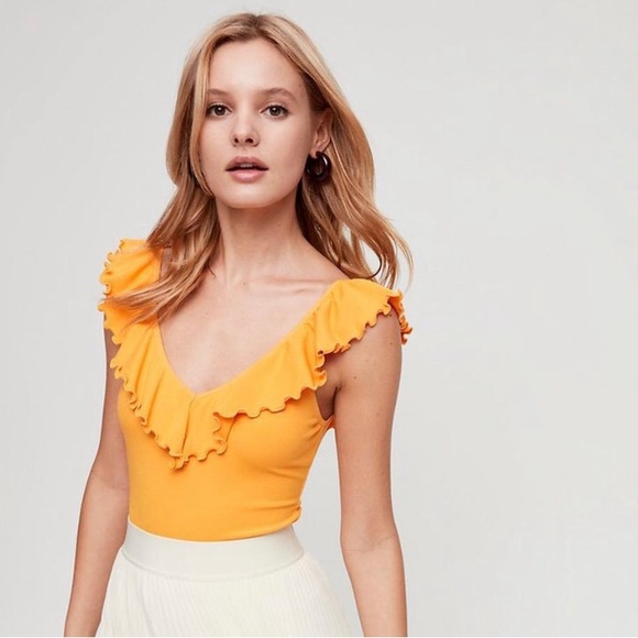 Aritzia Wilfred Danette Yellow Orange Bodysuit, size small - Picture 2 of 9